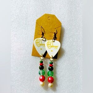 White guitar pick earrings